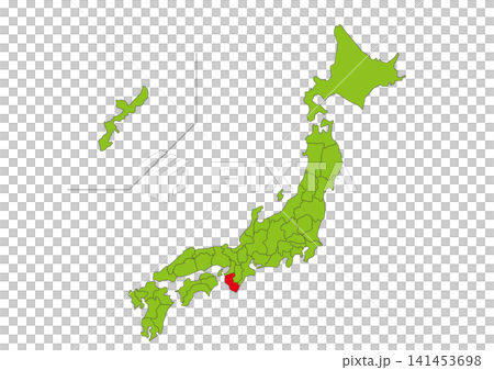 Green map illustration of Japan with Wakayama Prefecture highlighted in red. Green map illustration of Japan with Wakayama Prefecture highlighted in red. 141453698