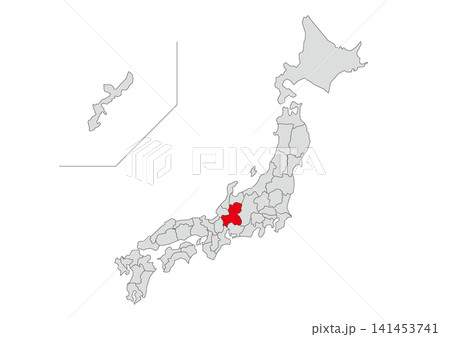 岐阜県を赤色で強調したグレーの日本地図イラスト素材 岐阜県を赤色で強調したグレーの日本地図イラスト素材 141453741