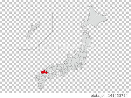 A gray map illustration of Japan with Yamaguchi Prefecture highlighted in red. A gray map illustration of Japan with Yamaguchi Prefecture highlighted in red. 141453754
