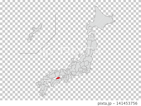 A gray map illustration of Japan with Kagawa Prefecture highlighted in red. A gray map illustration of Japan with Kagawa Prefecture highlighted in red. 141453756