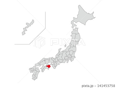 徳島県を赤色で強調したグレーの日本地図イラスト素材 徳島県を赤色で強調したグレーの日本地図イラスト素材 141453758
