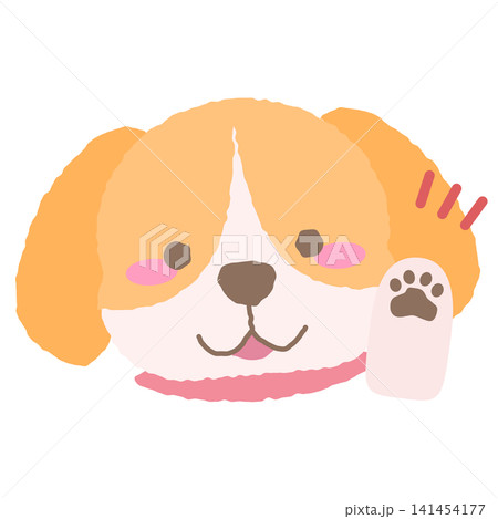 挙手をするビーグルっぽい犬の表情アイコン、手描き風犬イラスト 挙手をするビーグルっぽい犬の表情アイコン、手描き風犬イラスト 141454177