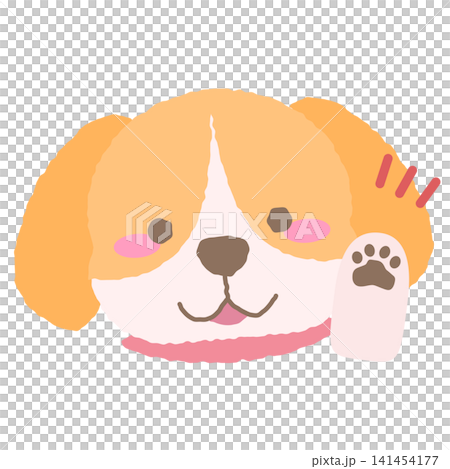 挙手をするビーグルっぽい犬の表情アイコン、手描き風犬イラスト 挙手をするビーグルっぽい犬の表情アイコン、手描き風犬イラスト 141454177