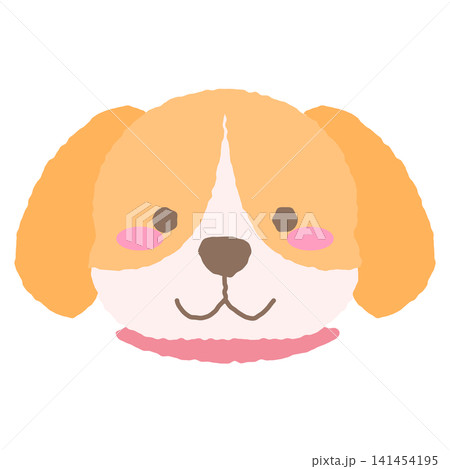 ビーグルっぽいワンちゃんの表情アイコン、手描き風シンプルイラスト 141454195