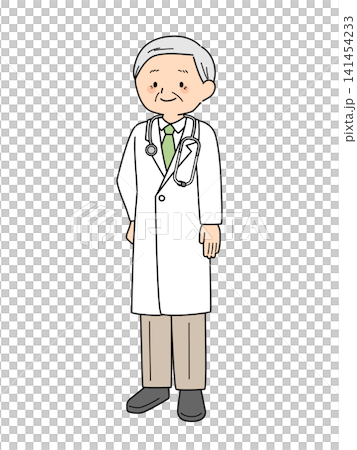 一位老年男醫師的全身像(身穿白大褂,配戴聽診器) 一位老年男醫師的全身像(身穿白大褂,配戴聽診器) 141454233