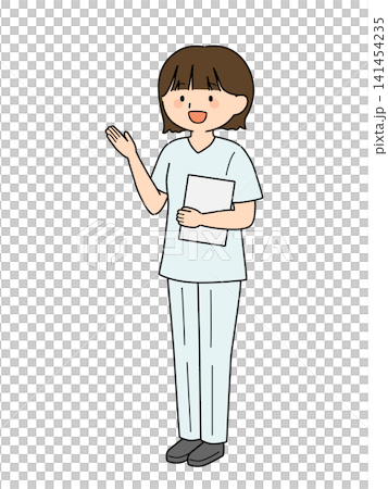 女醫生手持活頁夾進行講解的全身插圖。 女醫生手持活頁夾進行講解的全身插圖。 141454235
