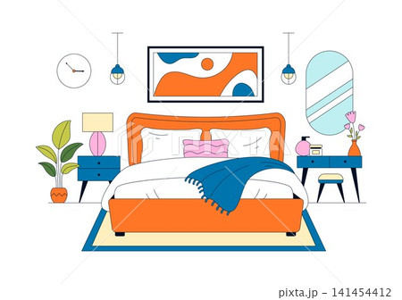 Bedroom Vector Illustration Featuring Modern Interior Design, Cozy Sleeping Space, Home Furniture, Comfortable Living, and Minimalist Room 141454412