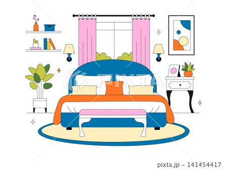 Bedroom Vector Illustration Featuring Modern Interior Design, Cozy Sleeping Space, Home Furniture, Comfortable Living, and Minimalist Room 141454417