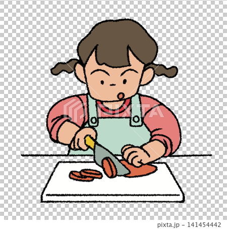 一個孩子用刀子煮飯 一個孩子用刀子煮飯 141454442