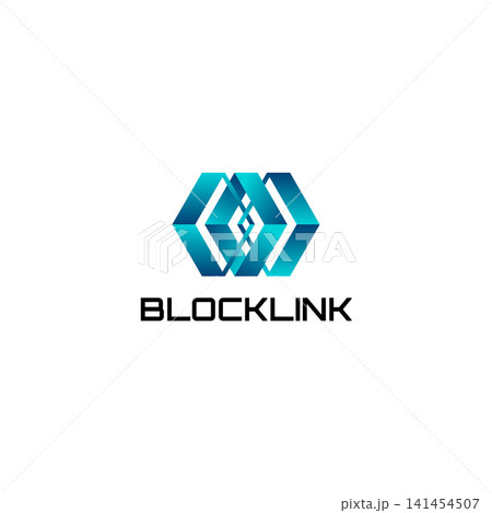 Blockchain Icon and Logo Design with Interlocking Hexagon Network 141454507