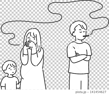 孕婦吸入二手煙的插圖(僅線條畫) 孕婦吸入二手煙的插圖(僅線條畫) 141454627
