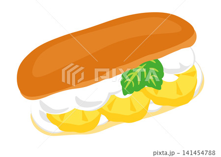 コッペパンサンドのイラスト(厚切りパインと生クリームのフルーツサンド) コッペパンサンドのイラスト(厚切りパインと生クリームのフルーツサンド) 141454788