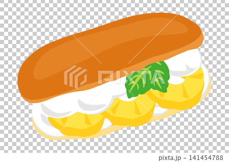 Illustration of a bread roll sandwich (a fruit sandwich with thick-cut pineapple and whipped cream) 141454788