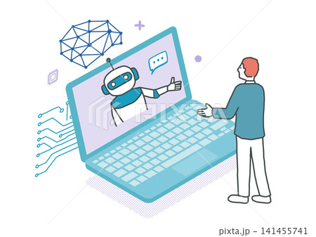 AIを利用し学ぶ人のイメージ ベクターイラスト AIを利用し学ぶ人のイメージ ベクターイラスト 141455741