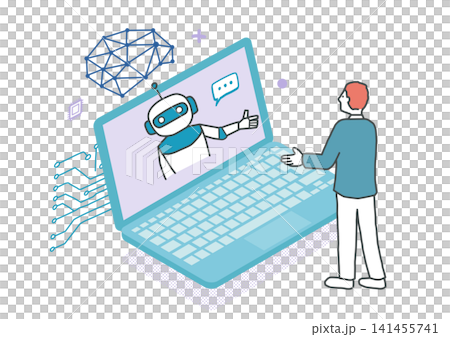 AIを利用し学ぶ人のイメージ ベクターイラスト AIを利用し学ぶ人のイメージ ベクターイラスト 141455741