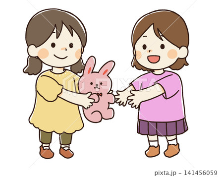 おもちゃを貸してくれる女の子のイラスト おもちゃを貸してくれる女の子のイラスト 141456059