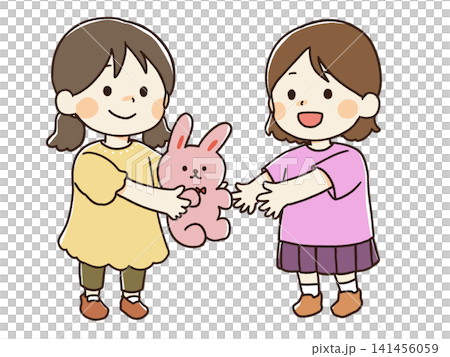 おもちゃを貸してくれる女の子のイラスト おもちゃを貸してくれる女の子のイラスト 141456059