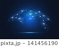 Global digital network connection and social communication concept with glowing world map and people icons on blue background 141456190