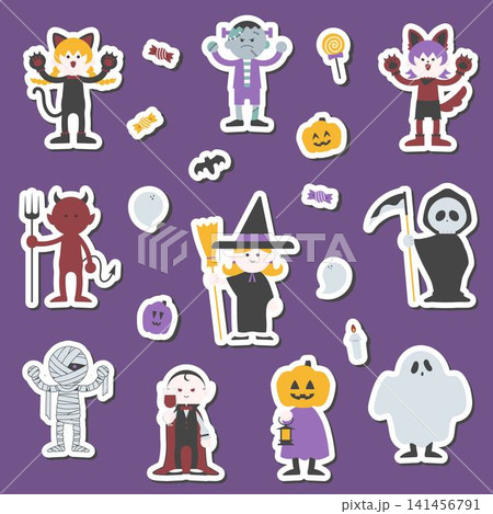 かわいいハロウィンのイラストセット_フチあり 141456791