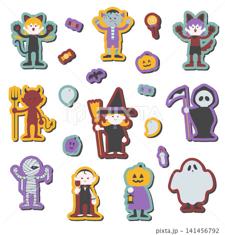 かわいいハロウィンのイラストセット_フチあり背景透過 かわいいハロウィンのイラストセット_フチあり背景透過 141456792