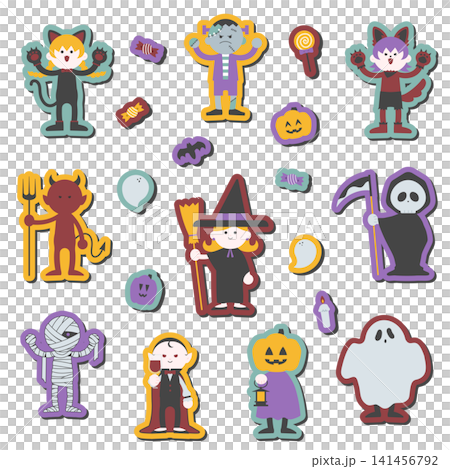 Cute Halloween illustration set - with borders and transparent background Cute Halloween illustration set - with borders and transparent background 141456792