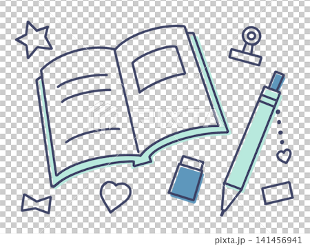 Hand-drawn style stationery illustrations: notebook, mechanical pencil, eraser_03 141456941