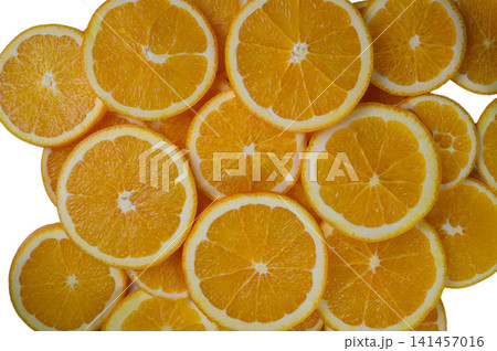 Juicy Orange Wedges on White Background 141457016