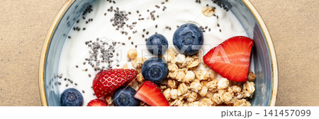 Healthy breakfast banner granola yogurt berries Healthy breakfast banner granola yogurt berries 141457099