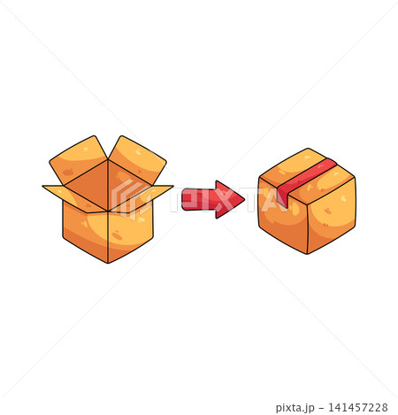 Illustration of cardboard box being sealed Illustration of cardboard box being sealed 141457228