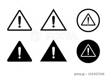 Warning sign icon vector. Set of minimal flat outline design representing caution, alert, and safety notice Warning sign icon vector. Set of minimal flat outline design representing caution, alert, and safety notice 141457240