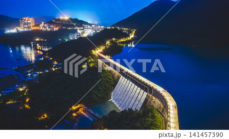 Hong Kong, July 18 2026 Night Tai Tam Tuk Reservoir Dam Hong Kong, July 18 2026 Night Tai Tam Tuk Reservoir Dam 141457390
