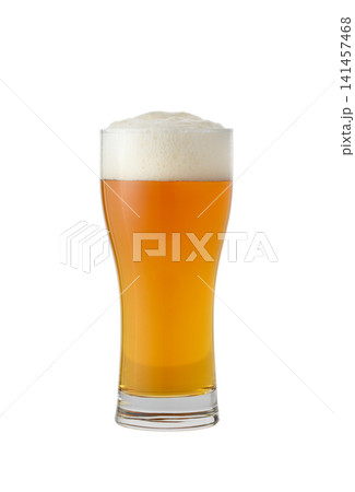 Glass of Beer with White Foam Head 141457468