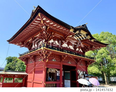 青空と新緑に彩られた随神門〈伊賀八幡宮/愛知県岡崎市〉 青空と新緑に彩られた随神門〈伊賀八幡宮/愛知県岡崎市〉 141457832