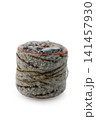 Artful arrangement of textured yarn in soft, muted tones showcasing the beauty of handmade crafts 141457930