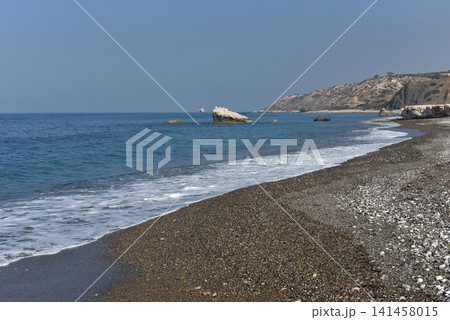 Petra tou Romiou pebble beach and coastal rock formations, Cyprus Petra tou Romiou pebble beach and coastal rock formations, Cyprus 141458015