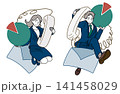 電話とメールと円グラフを扱うビジネス男女のイラスト 141458029
