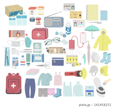 防災用品・生活用品のシンプルイラストセット 防災用品・生活用品のシンプルイラストセット 141458251