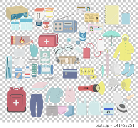 防災用品・生活用品のシンプルイラストセット 防災用品・生活用品のシンプルイラストセット 141458251