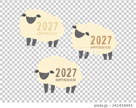 2027 HAPPY NEW YEAR 羊 イラストセット 2027 HAPPY NEW YEAR 羊 イラストセット 141458443