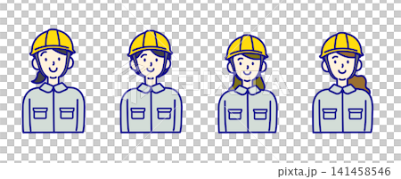 一組插圖,描繪了一名戴著安全帽的女工在工作場所工作,該工作場所允許留有髮型、髮色和化妝(著裝要求靈活,詳見招聘啟事)。 一組插圖,描繪了一名戴著安全帽的女工在工作場所工作,該工作場所允許留有髮型、髮色和化妝(著裝要求靈活,詳見招聘啟事)。 141458546
