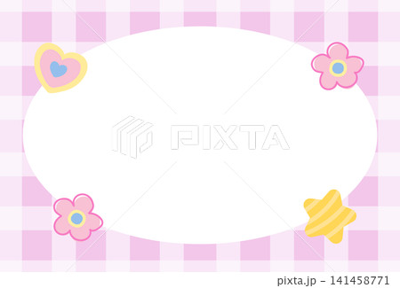 Pink checked pattern frame with flower, heart, star for polaroid frame, social media, poster, postcard, rectangle ad template, book cover, sticky note, banner, notepad, name tag, paper design, label Pink checked pattern frame with flower, heart, star for polaroid frame, social media, poster, postcard, rectangle ad template, book cover, sticky note, banner, notepad, name tag, paper design, label 141458771