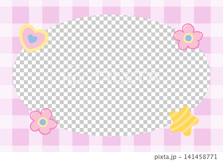 Pink checked pattern frame with flower, heart, star for polaroid frame, social media, poster, postcard, rectangle ad template, book cover, sticky note, banner, notepad, name tag, paper design, label Pink checked pattern frame with flower, heart, star for polaroid frame, social media, poster, postcard, rectangle ad template, book cover, sticky note, banner, notepad, name tag, paper design, label 141458771