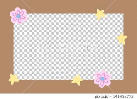 Brown frame with stars and flowers for polaroid frame, social media, poster, postcard, rectangle ad template, book cover, sticky note, banner, notepads, floral, name tag, paper design, label 141458772