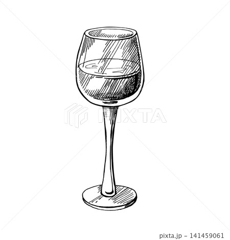 A vector illustration of a wine glass with a drink, done in a sketch style. Ideal for: restaurant menus, wine boutiques, bars, beverage websites, interior design, gift sets, invitations, food blogs. A vector illustration of a wine glass with a drink, done in a sketch style. Ideal for: restaurant menus, wine boutiques, bars, beverage websites, interior design, gift sets, invitations, food blogs. 141459061