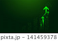 A clean digital background showcases glowing Arrows symbolizing Green finance, upward momentum, growth 141459378