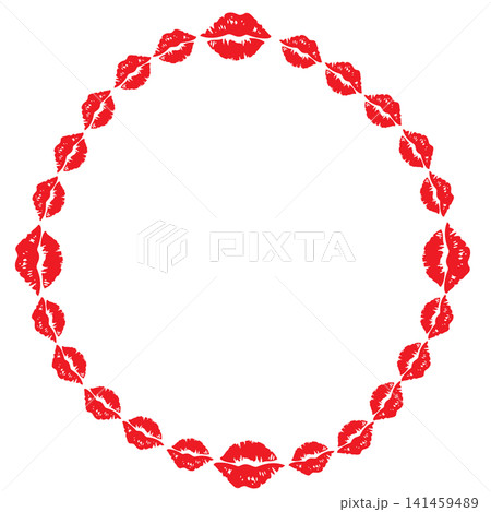 Circular Lipstick Kiss Frame Round Lips Border Design Element 141459489