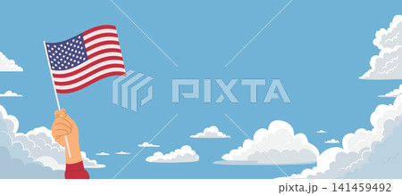 Female Hand Waving American Flag on Independence Day Female Hand Waving American Flag on Independence Day 141459492