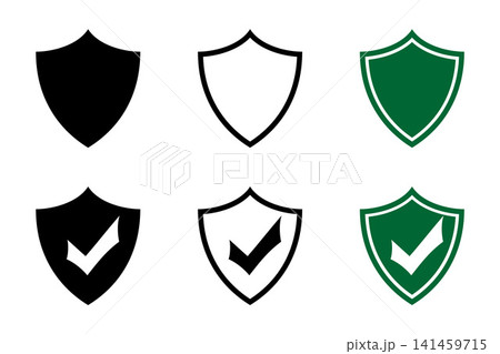 Shield check mark icon or security shield protection icon with tick symbol 141459715