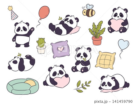 A collection of vector images of cute pandas and accessories A collection of vector images of cute pandas and accessories 141459790