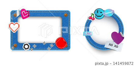 Jeans frame with cool y2k icons, denim stickers Jeans frame with cool y2k icons, denim stickers 141459872